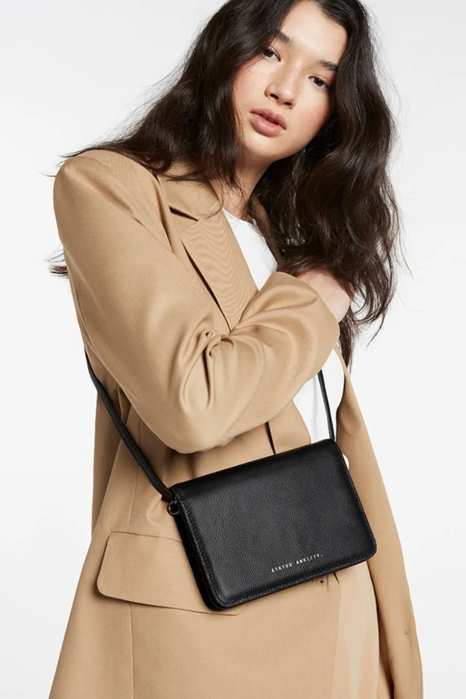 Status Anxiety She Burns Black Leather Crossbody Bag