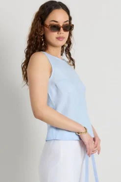 RE:UNION Label Shoreline Light Blue Linen Bias Sleeveless Shell Top