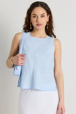 RE:UNION Label Shoreline Light Blue Linen Bias Sleeveless Shell Top