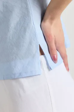 RE:UNION Label Shoreline Light Blue Linen Bias Sleeveless Shell Top