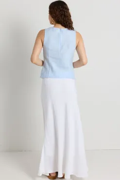 RE:UNION Label Shoreline Light Blue Linen Bias Sleeveless Shell Top
