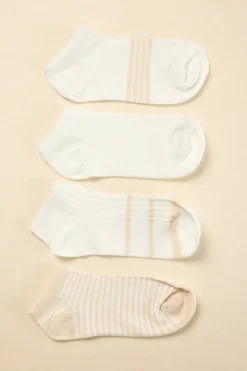Love Lulu Short 4 Pair Natural Stripe Socks Round Box