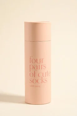Love Lulu Short 4 Pair Natural Stripe Socks Round Box