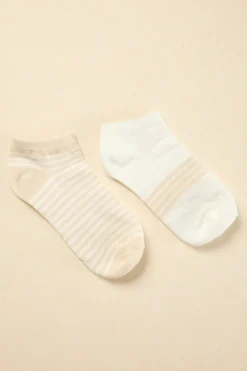 Love Lulu Short 2 Pair White with Oat Stripe Socks Gift Box