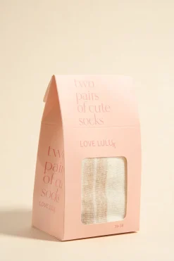Love Lulu Short 2 Pair White with Oat Stripe Socks Gift Box