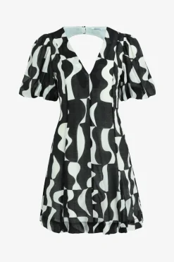 Stories be Told Sicily Black Wave Print Short Sleeve Mini Dress