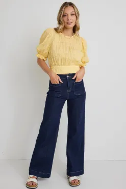 Ivy + Jack Siena Butter Shirred Cotton Tie Back SS Top