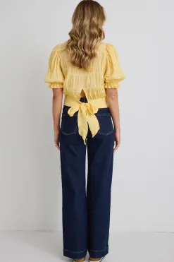 Ivy + Jack Siena Butter Shirred Cotton Tie Back SS Top