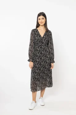 Seeking Lola Sincere Black Stripe Floral Button Front LS Midi Dress