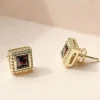 Silver Linings Sirius Square Gold with Black Garnet Stone Stud EOL Earrings