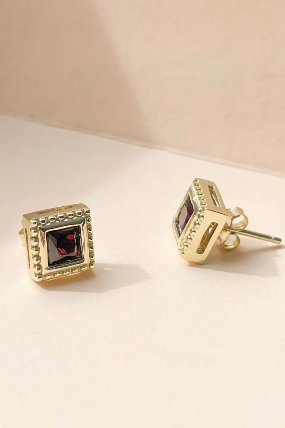 Silver Linings Sirius Square Gold with Black Garnet Stone Stud EOL Earrings