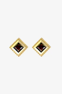 Silver Linings Sirius Square Gold with Black Garnet Stone Stud EOL Earrings