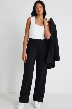 Among the Brave Sister Black Textured Wide Leg Pants