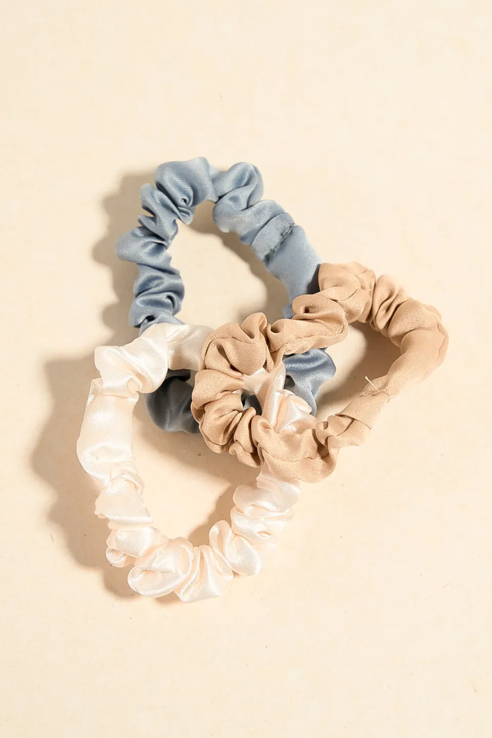Love Lulu Small Blue White Beige Set of 3 Scrunchies