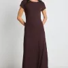 Among the Brave Smoulder Chocolate Boat Neck Rib Knit Maxi Dress