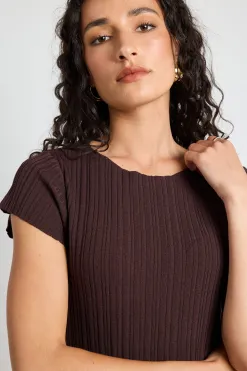 Among the Brave Smoulder Chocolate Boat Neck Rib Knit Maxi Dress