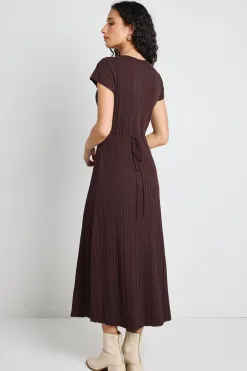 Among the Brave Smoulder Chocolate Boat Neck Rib Knit Maxi Dress