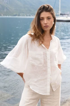 By Rosa. Sojourn Ivory Ramie Oversized Coverup Shirt