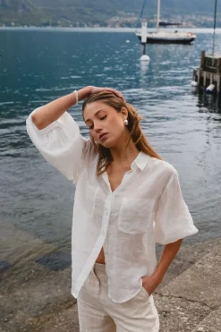 By Rosa. Sojourn Ivory Ramie Oversized Coverup Shirt