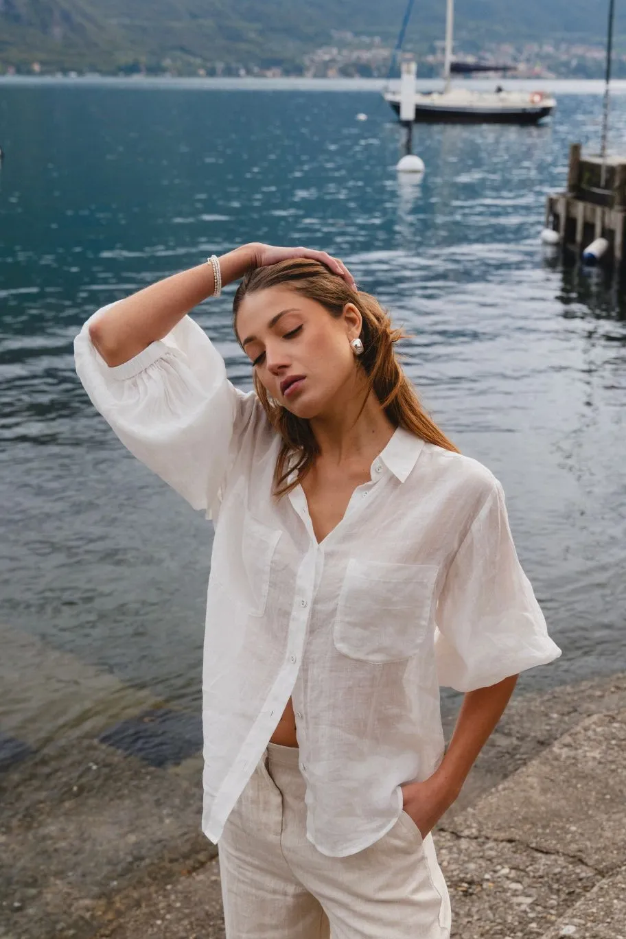By Rosa. Sojourn Ivory Ramie Oversized Coverup Shirt