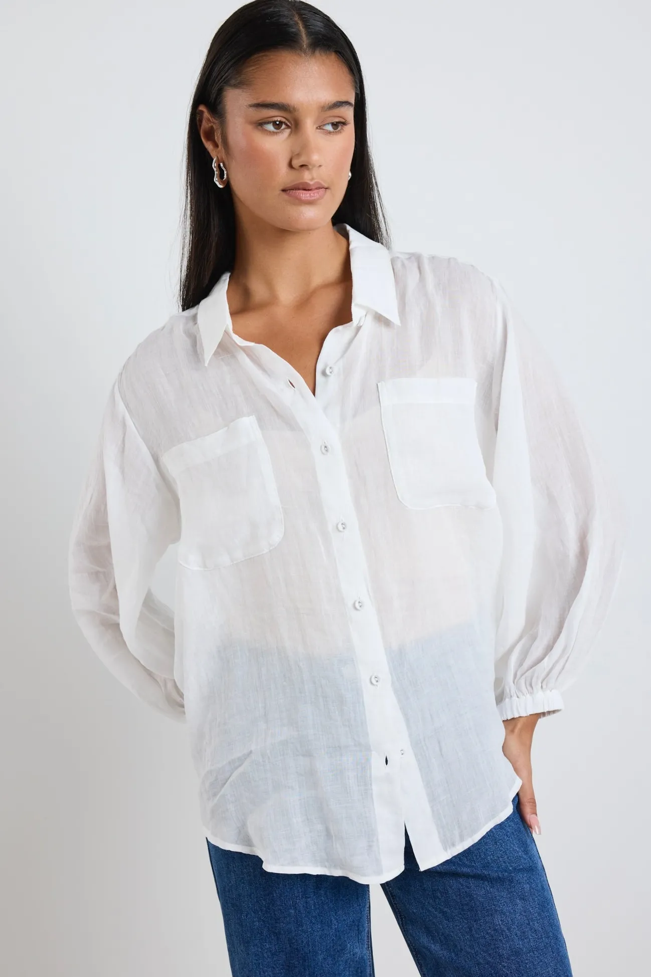By Rosa. Sojourn Ivory Ramie Oversized Coverup Shirt