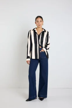 Among the Brave Solidify Black Sand Stripe LS Blouse