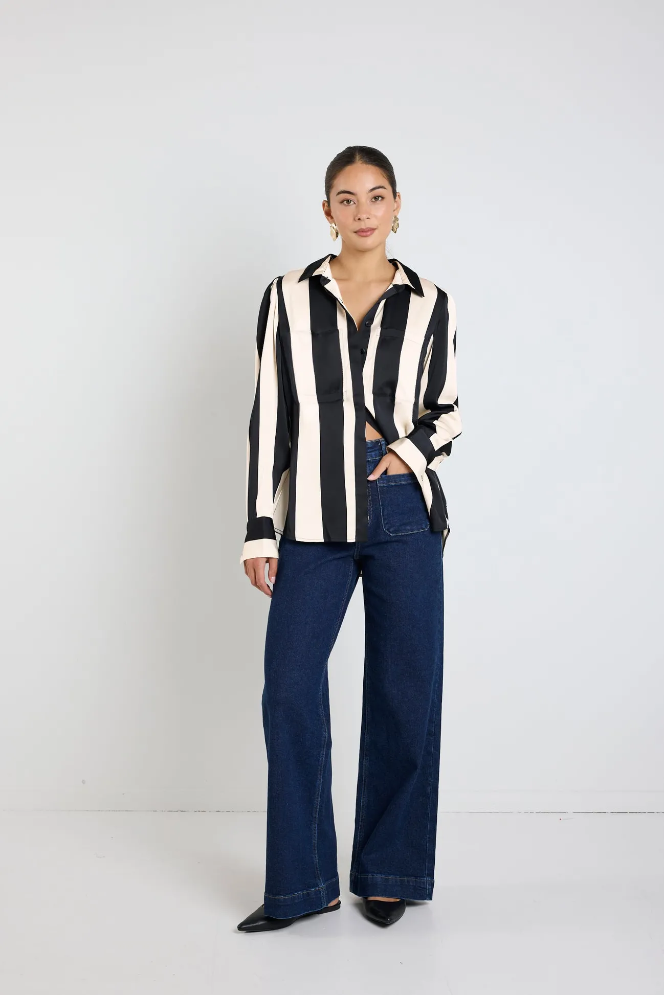Among the Brave Solidify Black Sand Stripe LS Blouse