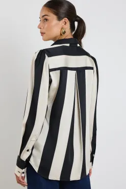 Among the Brave Solidify Black Sand Stripe LS Blouse