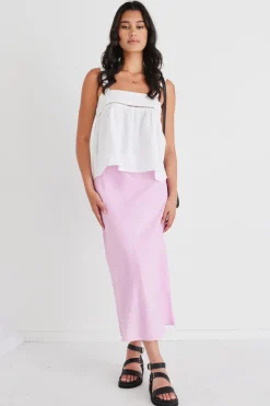 Among the Brave Soulmate Pink Lilac Linen Bias Midi Skirt
