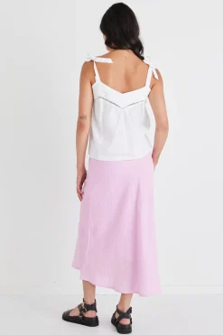Among the Brave Soulmate Pink Lilac Linen Bias Midi Skirt