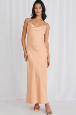 Among the Brave Sovereign Melon Satin Strappy Maxi Dress