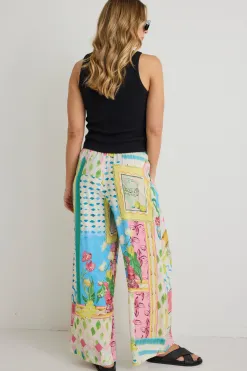 Love Lulu Speculate Pink Holiday Print Wide Leg Pants