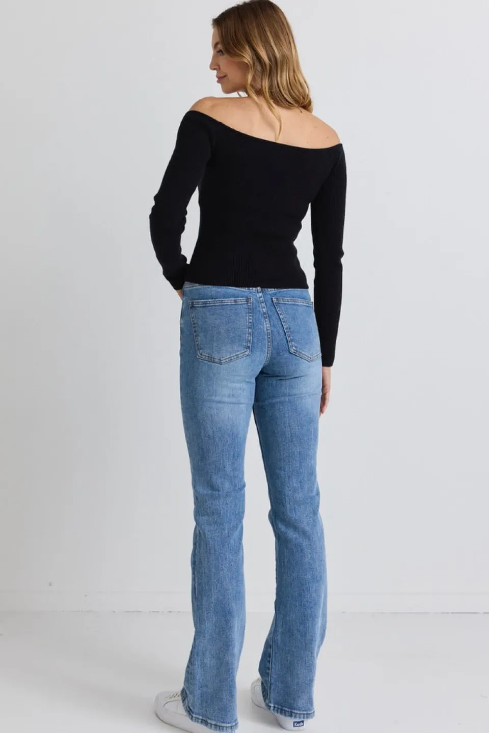 Georgia Mae Spirit Black LS Rib Knit Off-shoulder Top