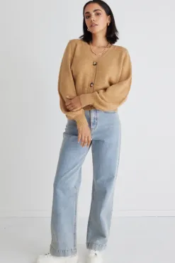 Among the Brave Spirited Gold Cropped Knit Cardigan