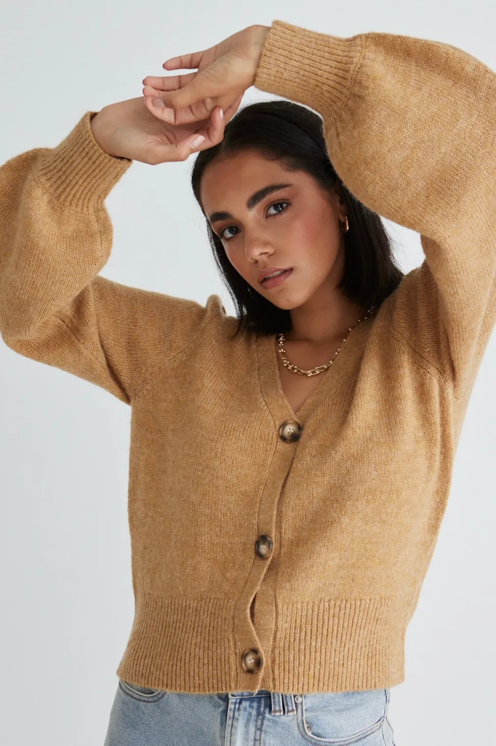 Among the Brave Spirited Gold Cropped Knit Cardigan