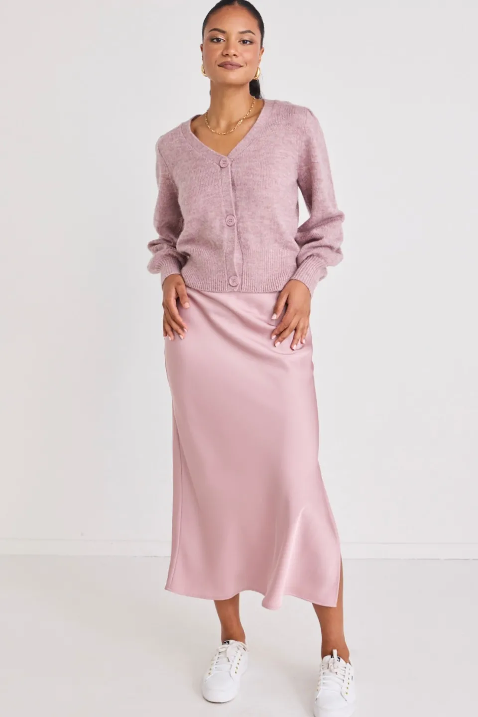 Among the Brave Spirited Pink Fusion Balloon Sleeve Cropped Cardigan