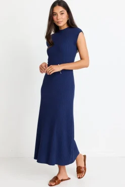 Stories be Told Splendid Ink Rib Knit Funnel Neck Maxi Dress