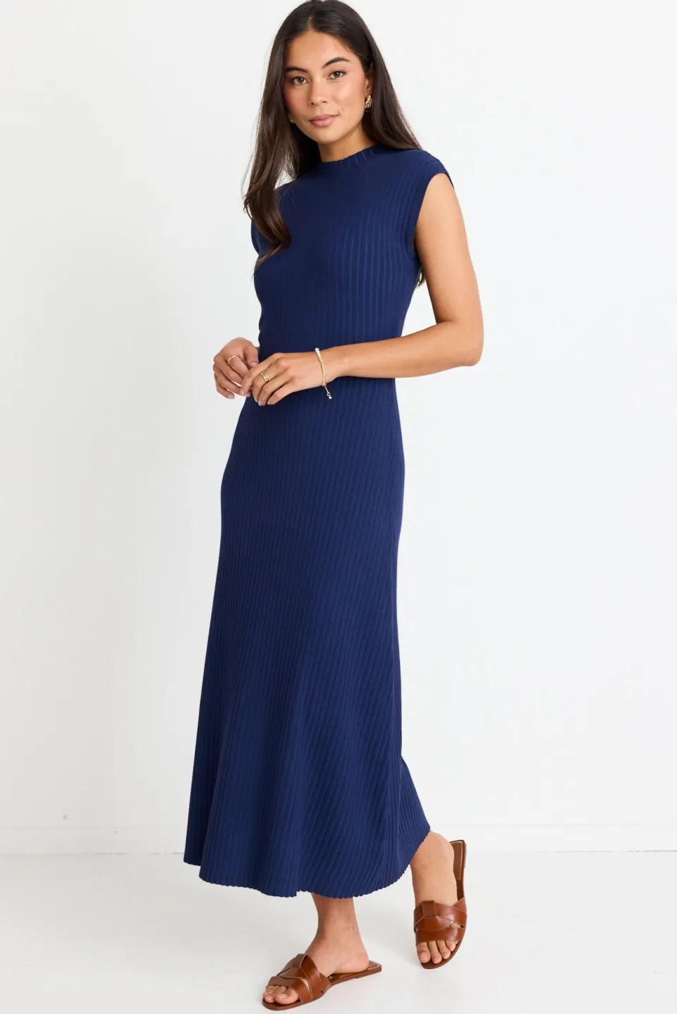 Stories be Told Splendid Ink Rib Knit Funnel Neck Maxi Dress