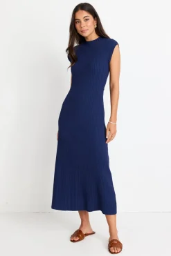Stories be Told Splendid Ink Rib Knit Funnel Neck Maxi Dress