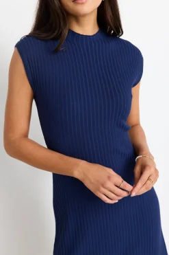 Stories be Told Splendid Ink Rib Knit Funnel Neck Maxi Dress
