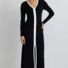 Stories be Told Spree Black and White V Neck Rib Knit Maxi Dress