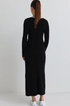 Stories be Told Spree Black and White V Neck Rib Knit Maxi Dress
