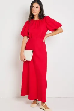 Stories be Told Stage Cherry Puff Sleeve Floaty Maxi Dress