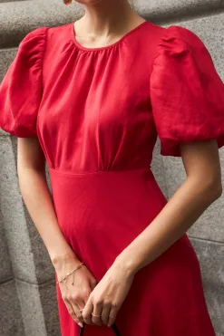 Stories be Told Stage Cherry Puff Sleeve Floaty Maxi Dress