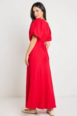 Stories be Told Stage Cherry Puff Sleeve Floaty Maxi Dress