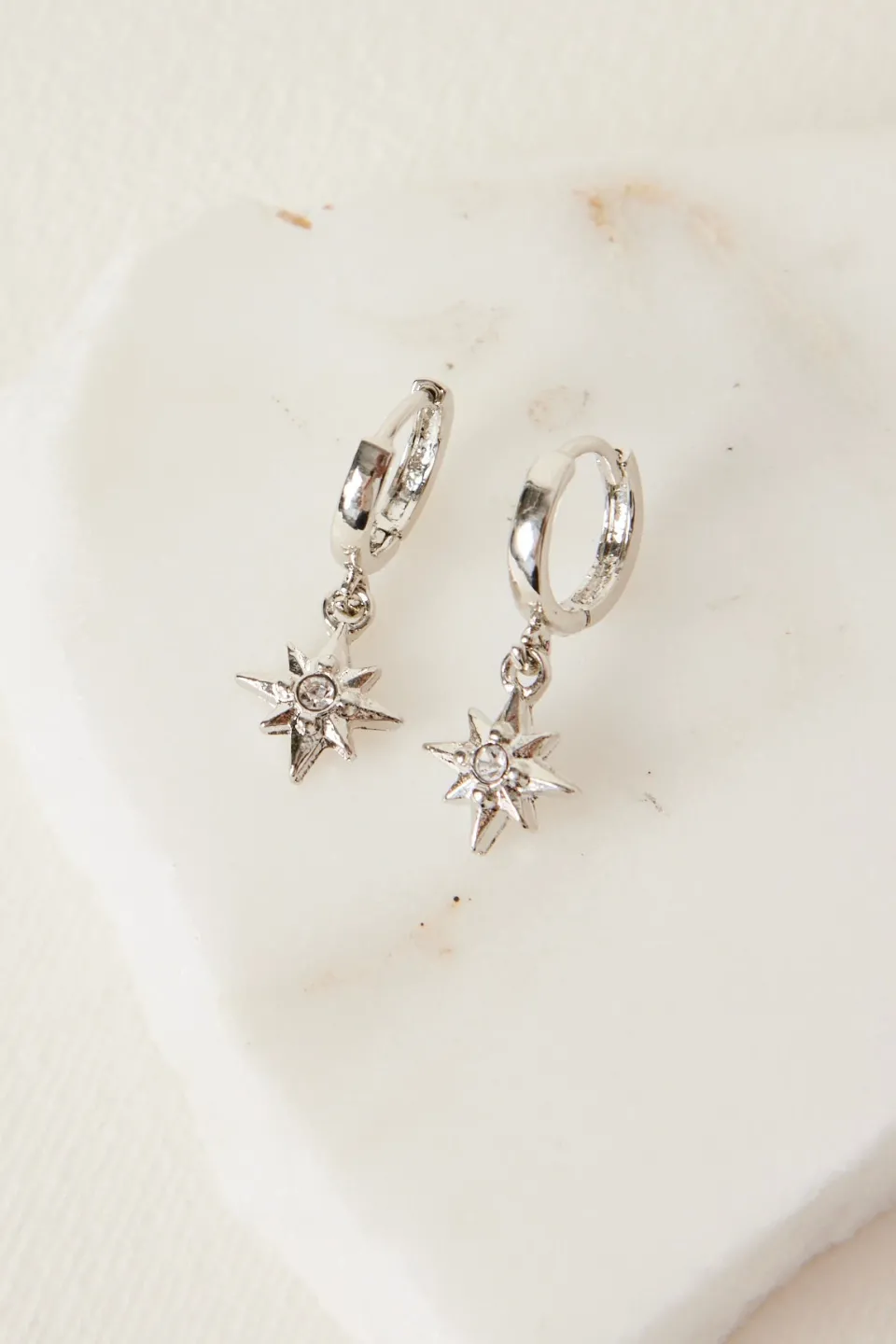Humble + Heart Stardust Pendant Rhodium Huggie Earrings