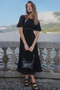 Stories be Told State Black Linen Blend SS Midi Dress