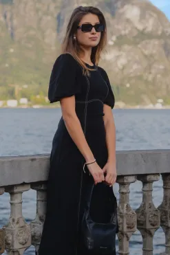 Stories be Told State Black Linen Blend SS Midi Dress