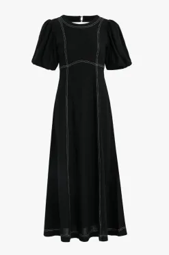 Stories be Told State Black Linen Blend SS Midi Dress