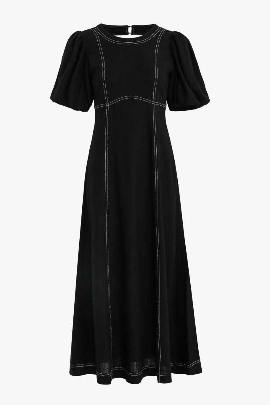 Stories be Told State Black Linen Blend SS Midi Dress